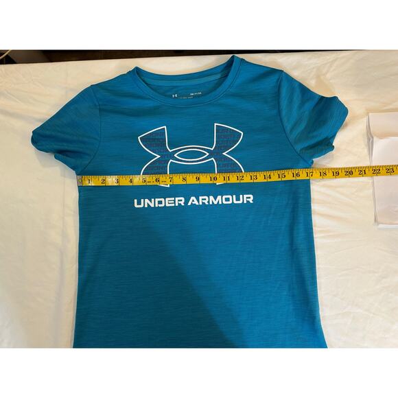 Under Armour HeatGear Blue Logo Tee Womens S Everyday Active Gift - Picture 4 of 4